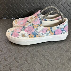 Vans Authentic Womens Size 7.5 Floral Slip On Sneakers Pink Blue